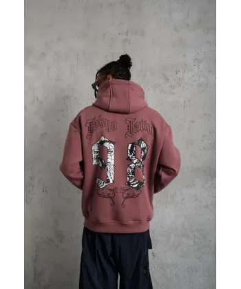 Erkek 98 Baskılı Kapşonlu Sweat - Gül Kurusu