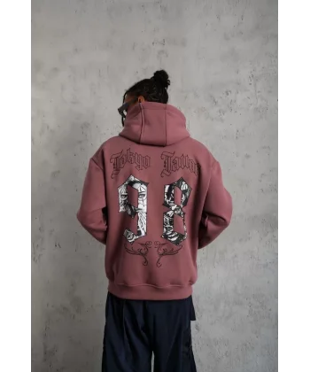 Erkek 98 Baskılı Kapşonlu Sweat - Gül Kurusu