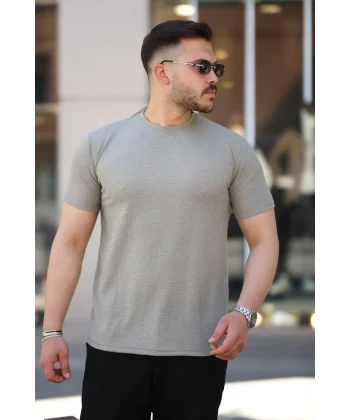 Erkek Ağaç Kabuğu Desenli Kısa Kollu T-shirt