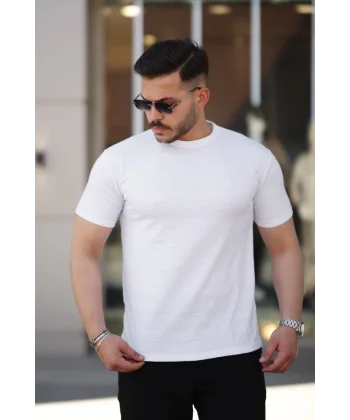 Erkek Ağaç Kabuğu Desenli Kısa Kollu T-shirt