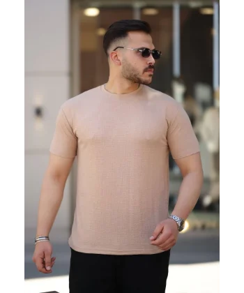 Erkek Ağaç Kabuğu Desenli Kısa Kollu T-shirt