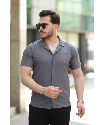 Erkek Apaj Yaka Kısa Kollu Gömlek