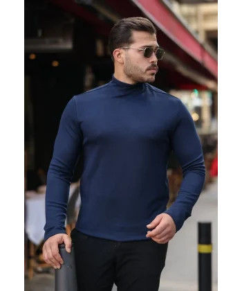 Erkek Balıkçı Yaka Modal Kumaş Esnek Kazak