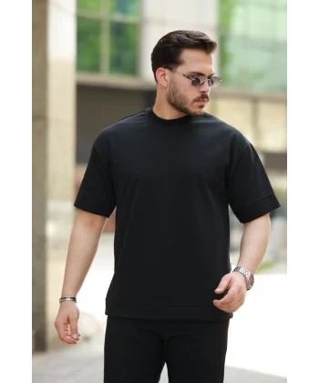 Erkek Basic Oversize Double Face Kumaş Kısa Kollu Tshirt