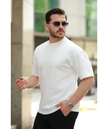 Erkek Basic Oversize Double Face Kumaş Kısa Kollu Tshirt