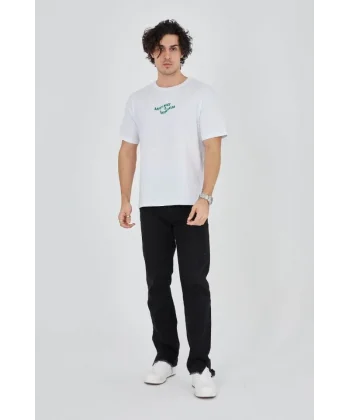 Erkek Baskılı 24/1 Penye T-Shirt - Beyaz