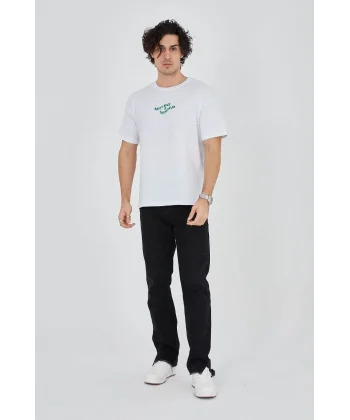 Erkek Baskılı 24/1 Penye T-Shirt - Beyaz