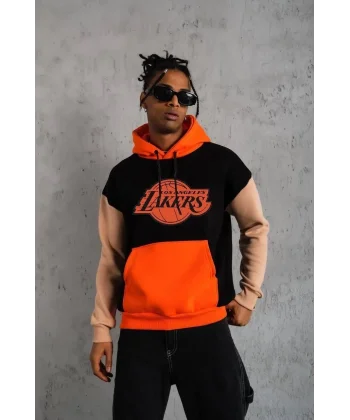 Erkek Baskılı Çok Parçalı Kapüşonlu Sweatshirt - Siyah