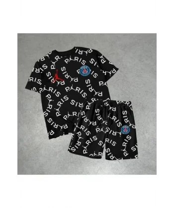 Erkek Baskılı İkili Şort Takım - Siyah