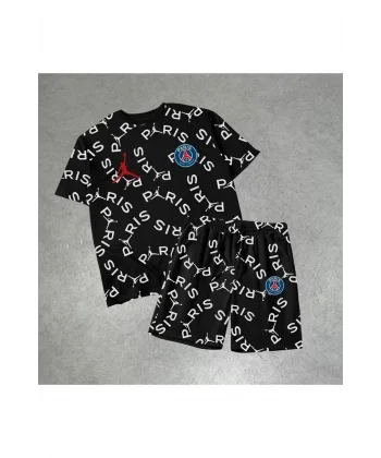 Erkek Baskılı İkili Şort Takım - Siyah