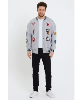 Erkek Baskılı Kolej Ceket - Gri