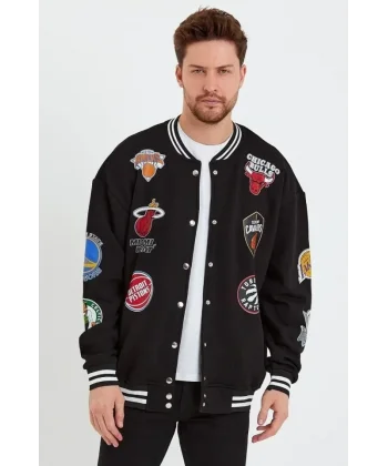 Erkek Baskılı Kolej Ceket - Siyah