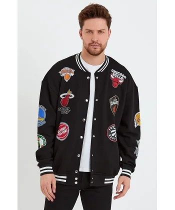 Erkek Baskılı Kolej Ceket - Siyah