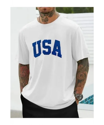 Erkek Baskılı Oversize T-shirt - Beyaz