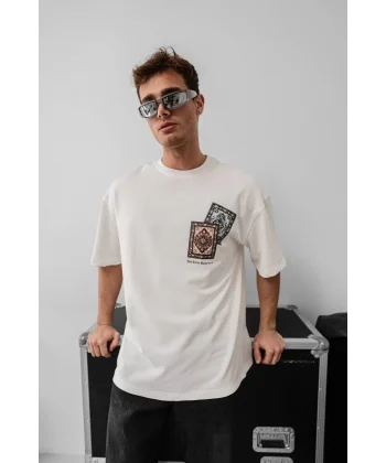 Erkek Baskılı Oversize T-shirt - Beyaz