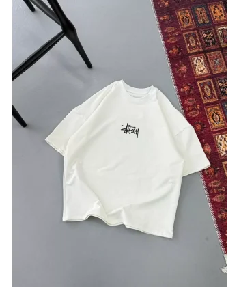 Erkek Baskılı Oversize T-shirt - Beyaz