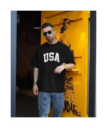 Erkek Baskılı Oversize T-shirt - Siyah