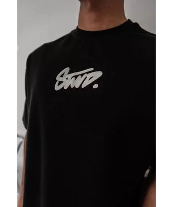 Erkek Baskılı Oversize T-shirt - Siyah