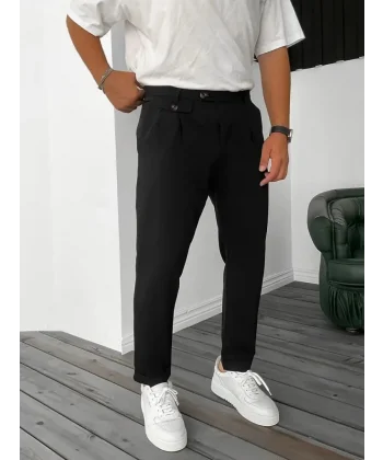 Erkek Belden Düğmeli Cepli Dokuma Pantolon