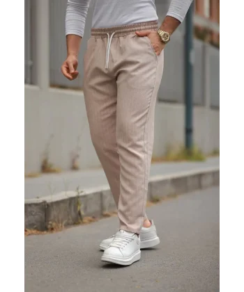 Erkek Beli Bağcıklı çizgili Pantolon