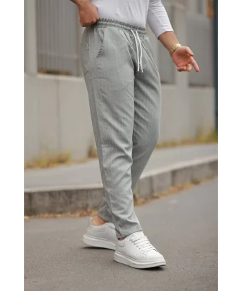 Erkek Beli Bağcıklı çizgili Pantolon