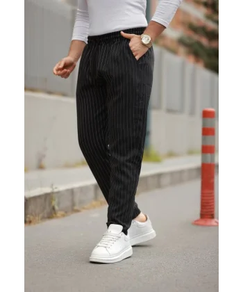 Erkek Beli Bağcıklı çizgili Pantolon