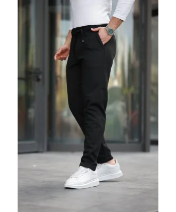 Erkek Beli Bağcıklı Duble Paça örme Pamuklu Kumaş Jogger Pantolon