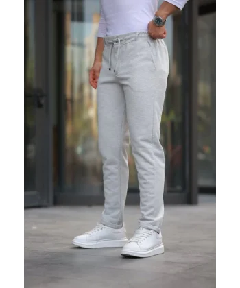 Erkek Beli Bağcıklı Duble Paça örme Pamuklu Kumaş Jogger Pantolon
