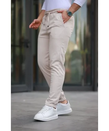 Erkek Beli Bağcıklı Duble Paça örme Pamuklu Kumaş Jogger Pantolon
