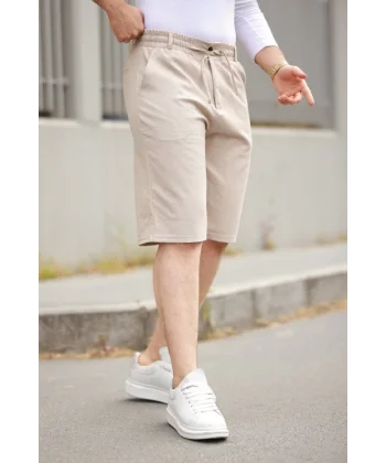 Erkek Beli Bağcıklı Ve Düğmeli Bezayağı Kumaş şort