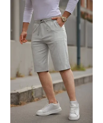 Erkek Beli Bağcıklı Ve Düğmeli Bezayağı Kumaş şort