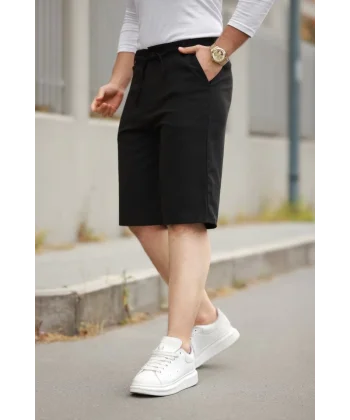 Erkek Beli Bağcıklı Ve Düğmeli Bezayağı Kumaş şort