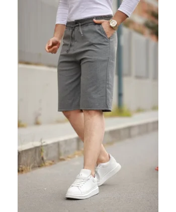 Erkek Beli Bağcıklı Ve Düğmeli Bezayağı Kumaş şort