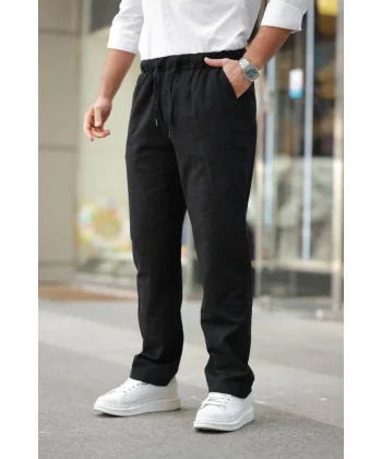 Erkek Beli Lastikli Keten Rahat Pantolon