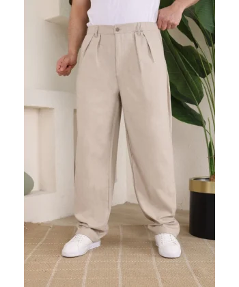 Erkek Beli Lastikli Pileli Baggy Pantolon