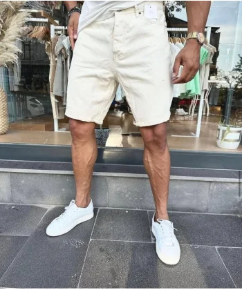 Erkek Beyaz Mom Kalıp Kot Şort
