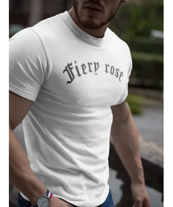 Erkek Bisiklet Yaka Baskılı Oversize T-Shirt - Beyaz