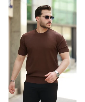 Erkek Bisiklet Yaka Jakarlı Kısa Kollu Tshirt