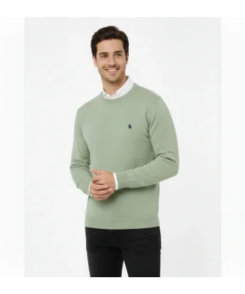 Erkek Bisiklet Yaka Nakış işlemeli Triko Kazak yumuşak dokulu Pamuklu ince Dokuma, uzun kollu Rahat Regular kalıp - Mint Yeşili