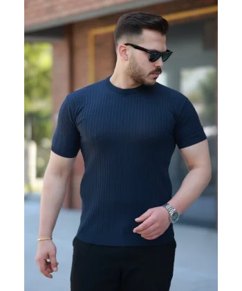 Erkek Bisiklet Yaka örgü Desenli Kısa örme Triko Kısa Kollu T-shirt