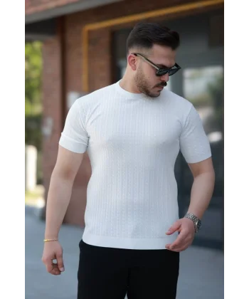 Erkek Bisiklet Yaka örgü Desenli Kısa örme Triko Kısa Kollu T-shirt