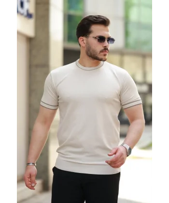 Erkek Bisiklet Yaka Ribanalı Kısa Kollu Tshirt