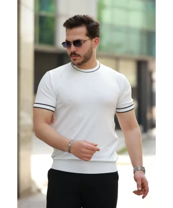 Erkek Bisiklet Yaka Ribanalı Kısa Kollu Tshirt