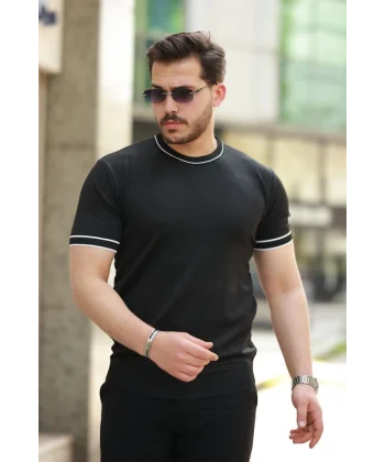 Erkek Bisiklet Yaka Ribanalı Kısa Kollu Tshirt