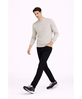 Erkek Bisiklet Yaka Triko Kazak yumuşak dokulu Pamuklu ince Dokuma, uzun kollu Rahat Regular kalıp - Bej