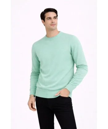Erkek Bisiklet Yaka Triko Kazak yumuşak dokulu Pamuklu ince Dokuma, uzun kollu Rahat Regular kalıp - Mint Yeşili