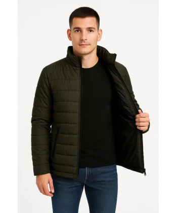 Erkek Bomber Mont Ceket – Su İtici Kumaş, Kapitone Astarlı, Fermuarlı, Kışlık - Haki