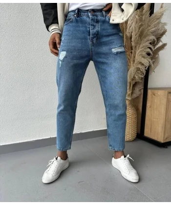 Erkek Cep Yırtık Detaylı Mom Jean