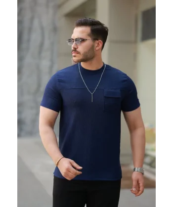 Erkek Cepli Kolyeli Kısa Kollu örme Kumaş Tişört