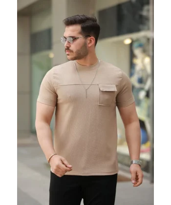 Erkek Cepli Kolyeli Kısa Kollu örme Kumaş Tişört